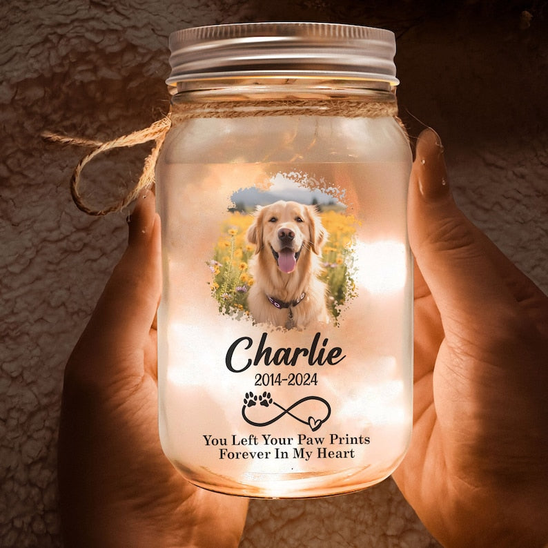 Forever Loved Dog Cat Personalized Dog Memorial Gifts For Loss Of Dog, Mason Jar Lights 16Oz, Pet Memorial Gifts For Dogs, Pet Memorial Gifts, Dog Loss Gift