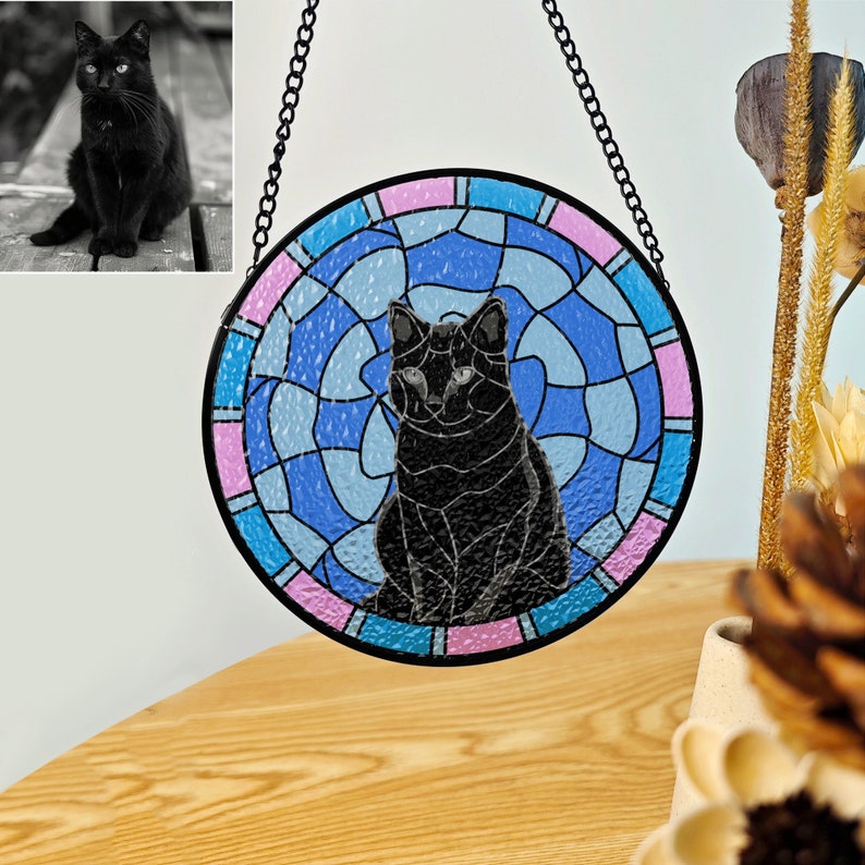 Custom Stained glass Cat/Dog, Cat Portrait Art Suncatcher, Cat suncatcher for window, pet remembrance, Pet ornament Memorial Stained Glass