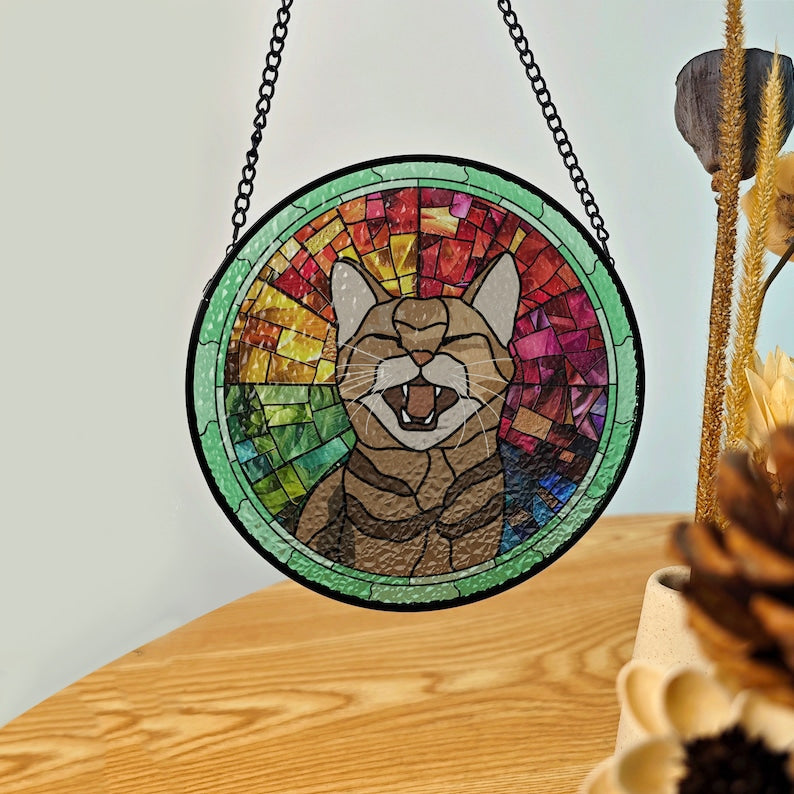 Custom Cat Art Suncatcher Stained Glass From Photo, Pet Memorial Ornament, Cat Art Suncatcher, Gift for Dog Lovers, House Decor