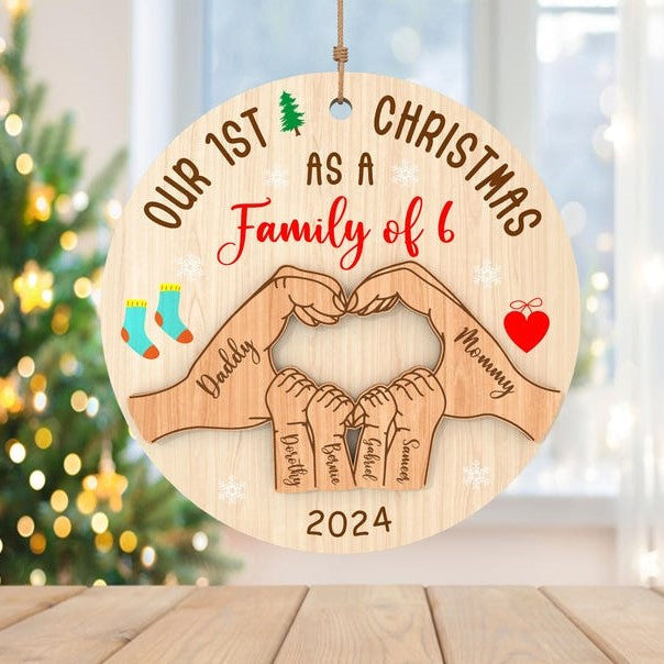 Personalized First Christmas as a Family of Three Ornament, Christmas Family hands Ornament, Christmas Gift