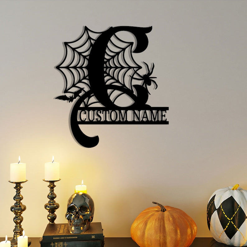 Personalized Halloween Alphabet Letters Metal Sign, Spooky Last Name Letter Monogram, Halloween Family Name Sign, Halloween Decor