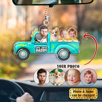 Custom Photo Baby In Truck, Drive Safe Daddy Ornament, Personalized First Father Gift, Custom Hanging Ornament, Gift For Husband