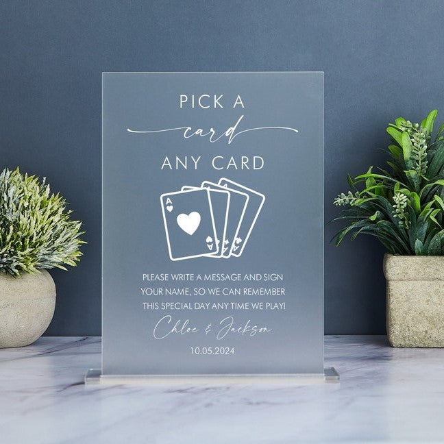 Playing Cards Guest Book Sign, Please Sign Our Guestbook, Pick a Card Any Card, Custom Wedding Playing Card Sign, Acrylic Wedding Decor