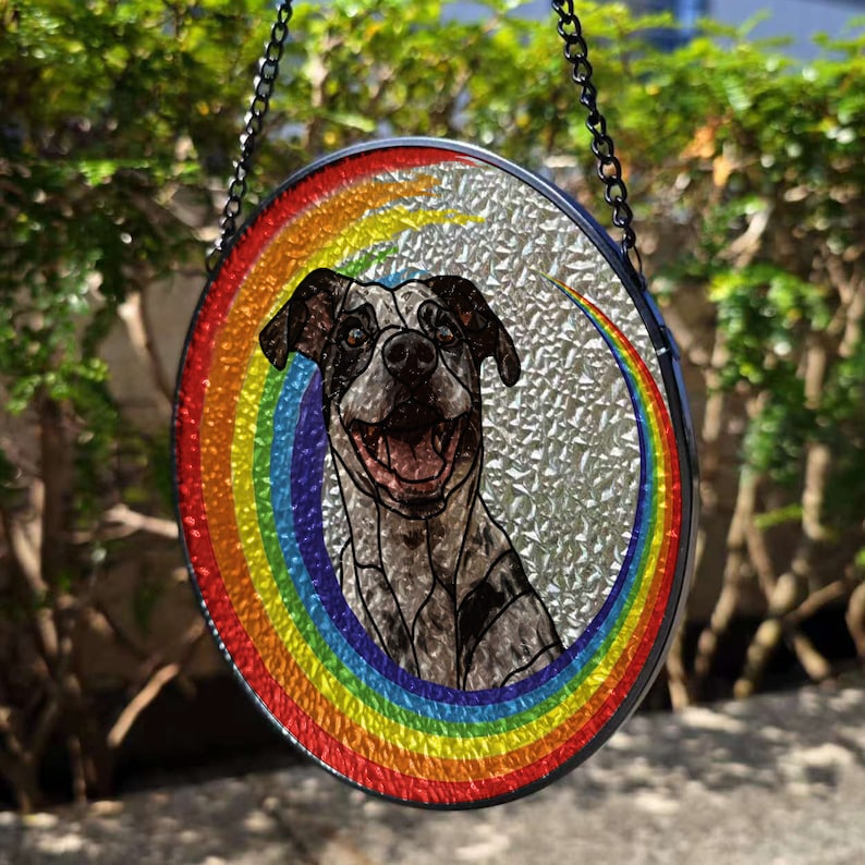 Custom Dog Photo Rainbow Portrait Art Suncatcher, Personalized Rainbow Pet Portrait, Custom Dog Portrait from Photo,Indoor Decor,SunCatcher Window Hanging