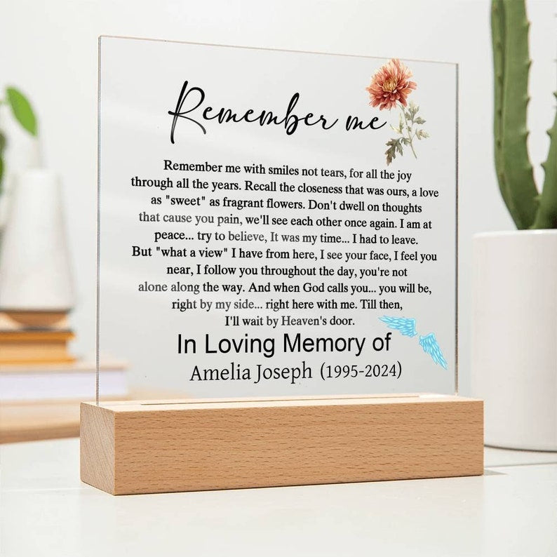 Remember me memorial plaque, sympathy gift, bereavement gift, in memory of, memorial, condolences gift, memorial keepsake, loss of loved one