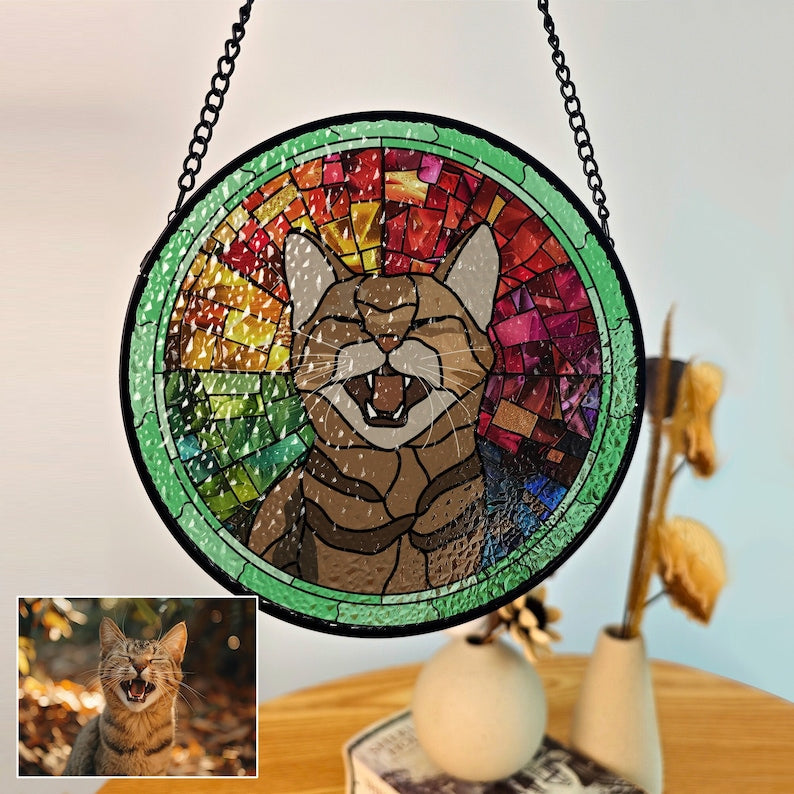 Custom Cat Art Suncatcher Stained Glass From Photo, Pet Memorial Ornament, Cat Art Suncatcher, Gift for Dog Lovers, House Decor