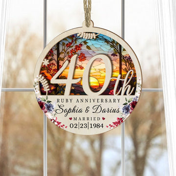 Personalized 40th Wedding Anniversary Suncatcher, 40 Ruby Wedding Gifts For Parents, Ruby Anniversary Ornament Gift, Husband Gift