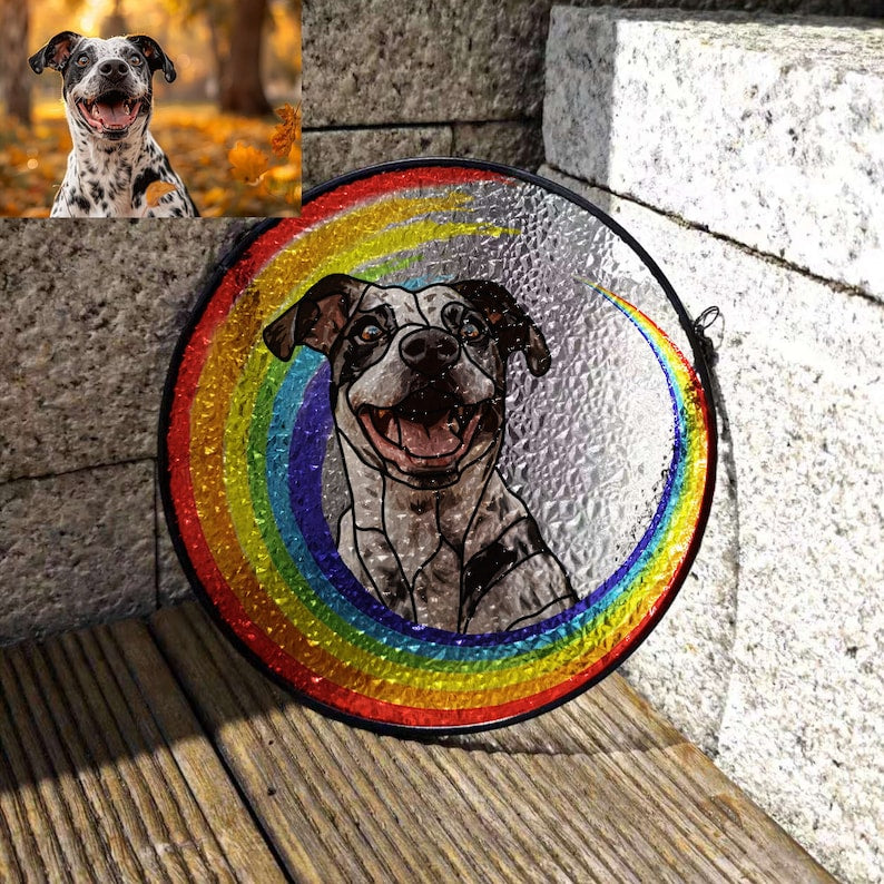 Custom Dog Photo Rainbow Portrait Art Suncatcher, Personalized Rainbow Pet Portrait, Custom Dog Portrait from Photo,Indoor Decor,SunCatcher Window Hanging