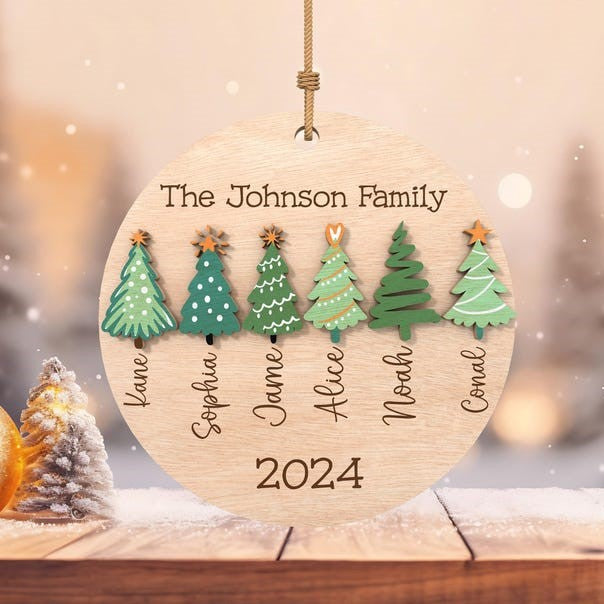 Personalized Christmas Tree Family Ornament,Christmas Tree Wood Sign , Christmas Ornament, Christmas Decor