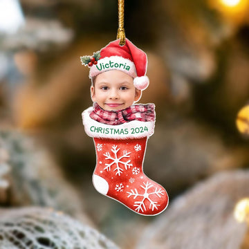 Custom Photo Kids Christmas 2024, Christmas Holiday Ornament Gift, Personalized Photo Christmas Family Santa Ornament Xmas Tree Decoration