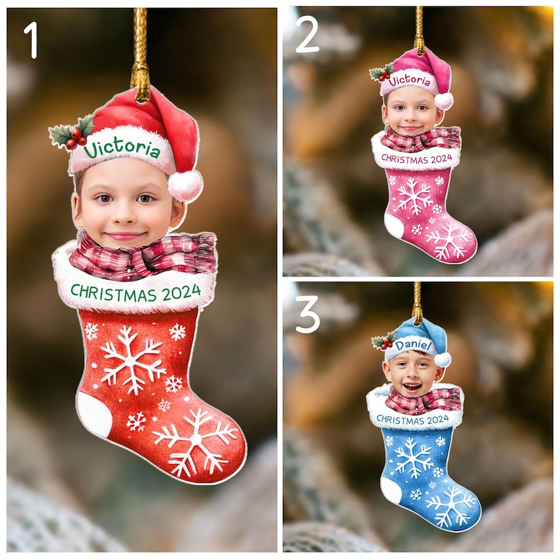 Custom Photo Kids Christmas 2024, Christmas Holiday Ornament Gift, Personalized Photo Christmas Family Santa Ornament Xmas Tree Decoration