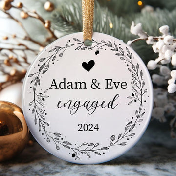 Personalized Engaged Ceramic Ornament, Custom Engagement Ornament, Name Christmas Ornament, Christmas Gifts, Engagement Gifts, First Christmas