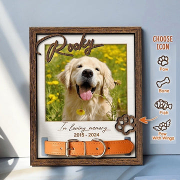 Custom Memorial Pet Collar With Photo, Pet Sympathy Gift, Dog Memorial Frame For Loss Of Dog, Memorial Wood Frame With Collar Holder Style