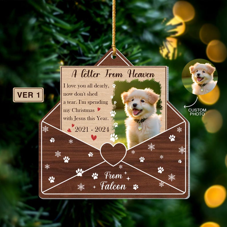 Custom Photo A Letter From Heaven Dog Cat, Pet Memorial Gift, Christmas Gift,Personalized Dog Memorial Ornament, Pet Dog/Cat Loss Keepsake