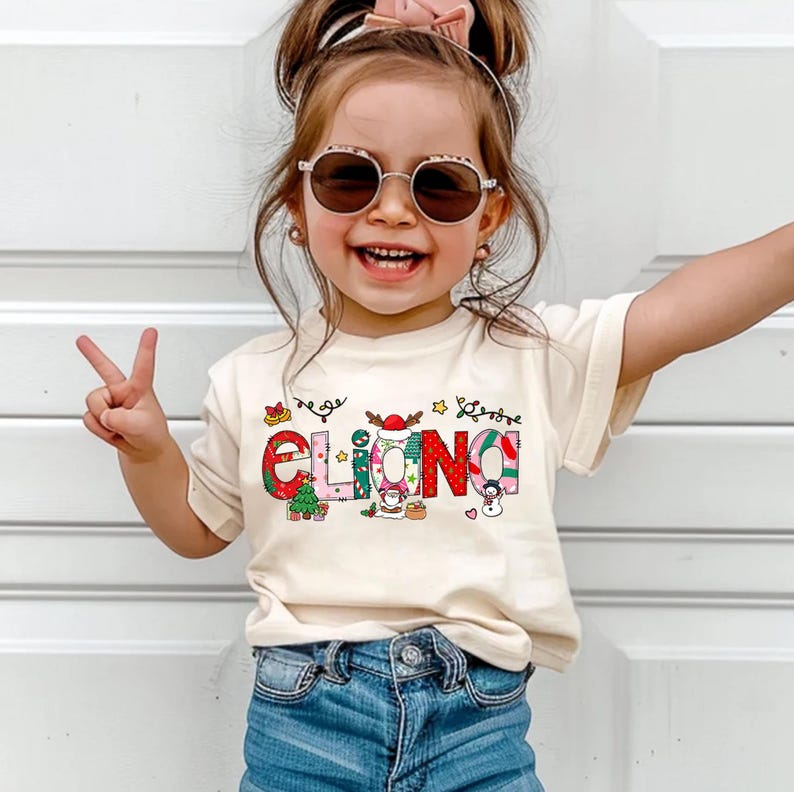 Personalized Christmas Kids Shirt, Christmas Name Shirt, Custom Alphabet Kids Christmas Shirt, Girls Name Christmas Shirt, Christmas Toddler