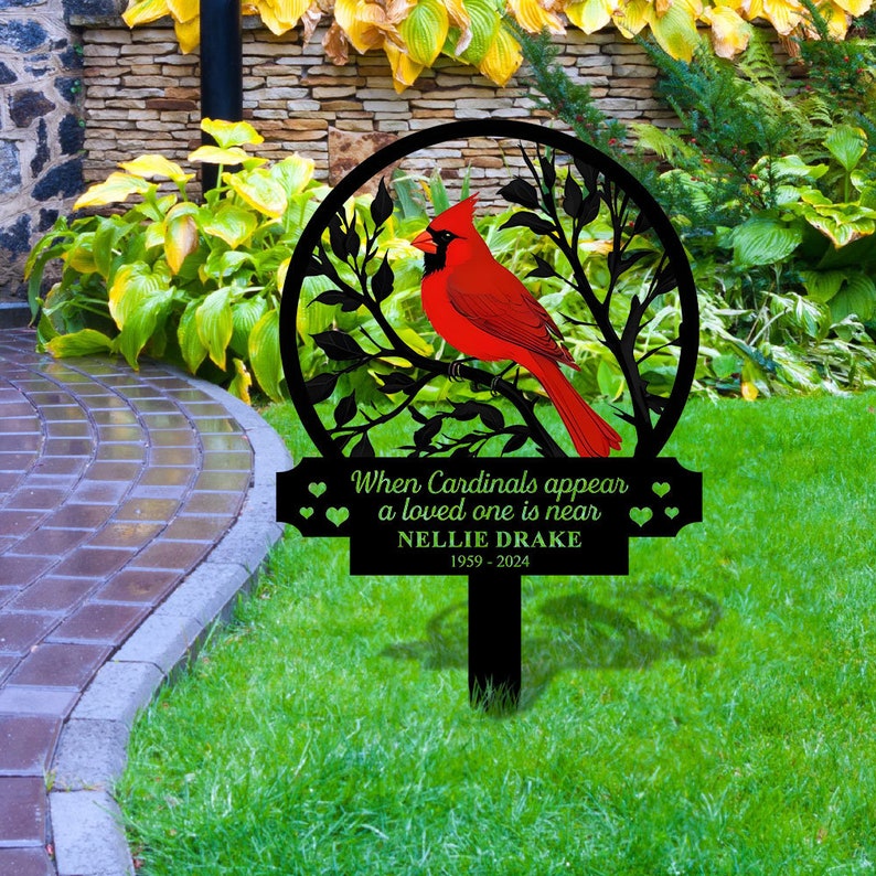 Custom Cardinal Memorial Stake Metal, Cardinal Garden Stakes, Cardinals Appear, Grave Marker, Remembrance Stake, Garden Decor, Outdoor Sign