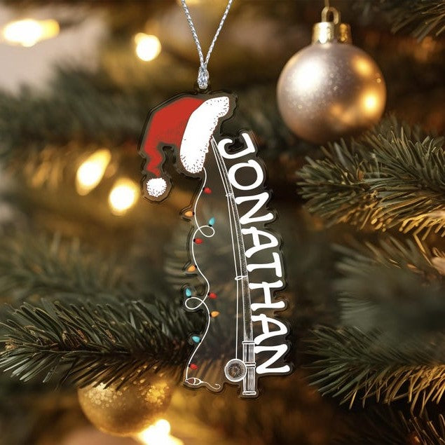 Custom Acrylic Name Fishing Rod Ornament | Christmas Name Ornament | Customized Christmas Ornament |Christmas Family Name Ornament |Cute Fishing Christmas Gifts