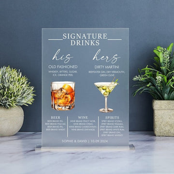 Acrylic Signature Drinks Sign, Minimalist Wedding Bar Menu Sign, Signature Cocktail Sign, Wedding Bar Sign, Wedding Signature Drinks Menu