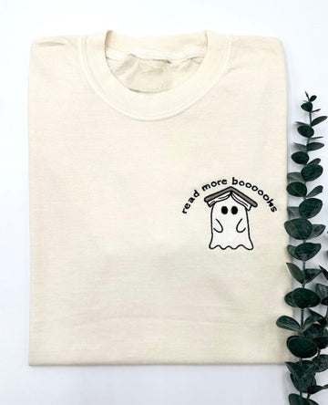 Embroidered Ghost Book T-Shirt, Fall Spooky Season Pullover, Cute Ghost Shirt, Halloween Teacher-Bookish-Librarian Gift, Reading Ghost