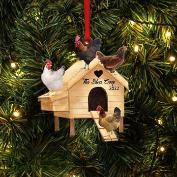 Personalized Chicken Coop Ornament With Name, Christmas Chicken Ornament, Custom Chicken Farmhouse Ornament, Farm Chicken Christmas Ornament