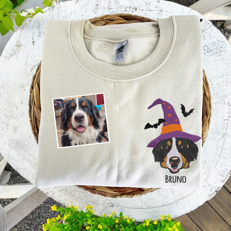 Dog Halloween Embroidered Sweatshirt, Custom Pet Portrait Hoodie, Halloween Dog Hoodie, Personalised Dog Gifts, Halloween Gifts For Girlfriend