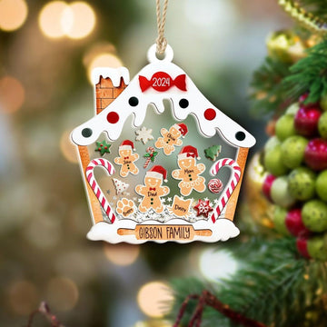 Personalized Gingerbread House Family Ornament With Pets, Custom Family Ornament 2024, Family Christmas ornament, 4D Shake Family Ornament