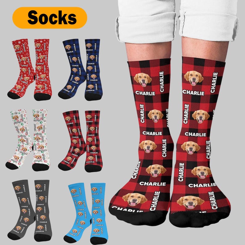 Personalized Photo & Name Socks,Custom Pajama Socks Men Women,Custom Dog Photo Socks, Family Couple Socks,Pet Portrait Pajamas Socks