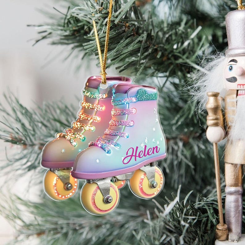 Personalized Roller Skate, Roller Derby Christmas Light Car Ornament, Love Roller Skate Christmas Ornament, Xmas Hanging Ornament 2d Flat