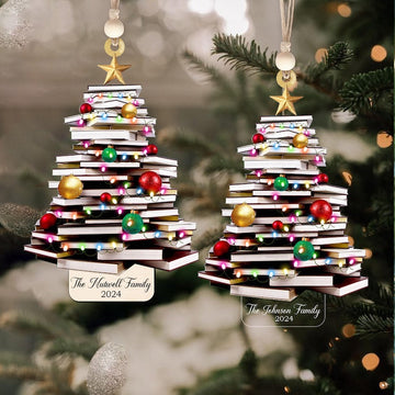 Personalized Gifts for Book Lover,Acrylic Tree Ornament Gift for Her Librarian,2024 Christmas Ornaments-Flat Printed Acrylic Ornament