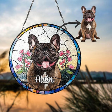 Personalized Dog Photo Stained Glass Suncatcher Pet Portrait Lightcatcher Pet Loss SunCatcher Pet Memorial Pet Lover Gift Window Hanging