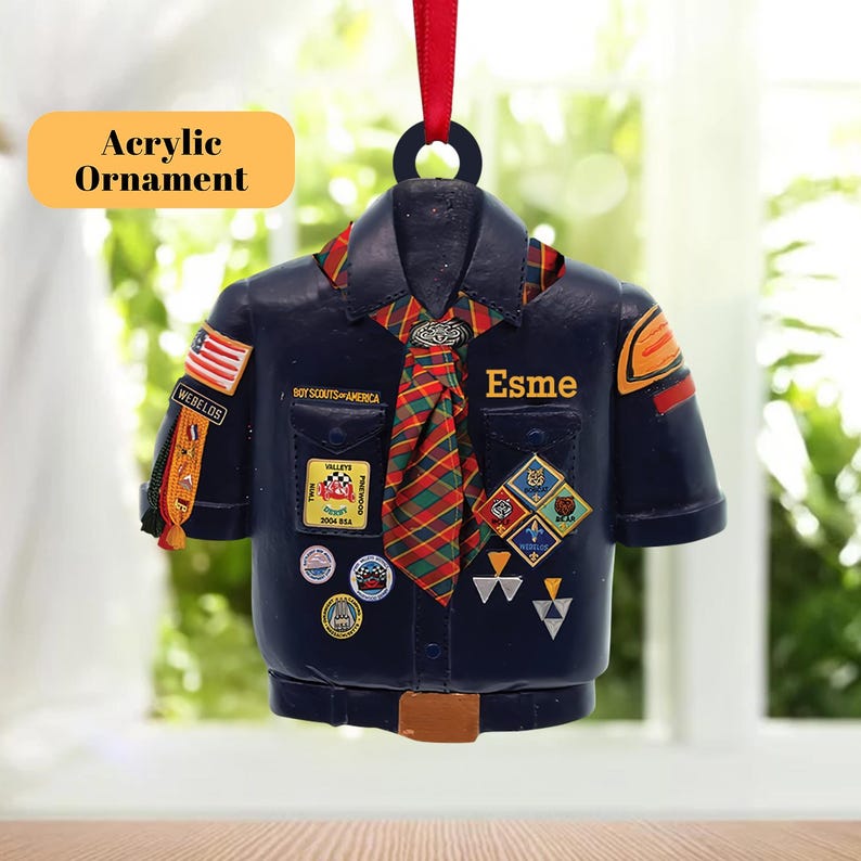 Personalized Boy Scout Uniform Acrylic Ornament, Custom Brown Eagle Scout Ornament Presents, Christmas Gifts for Cub Scouts