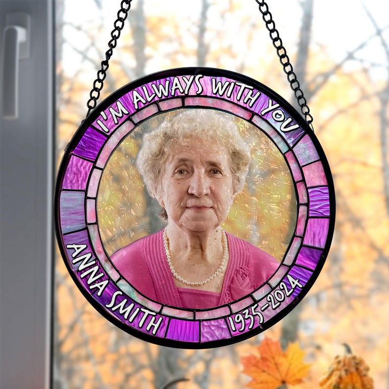 Personalized Photo Memorial Stained Glass Suncatcher, Loss Of Mom/ Dad Stained Glass, Sympathy Gift Family, In Loving Memory Suncatcher