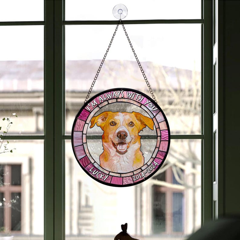 Personalized Photo Pet Memorial Stained Glass Suncatcher, Loss Of Dog/ Cat Stained Glass, Pet Sympathy Gift, In Loving Memory Pet Suncatcher