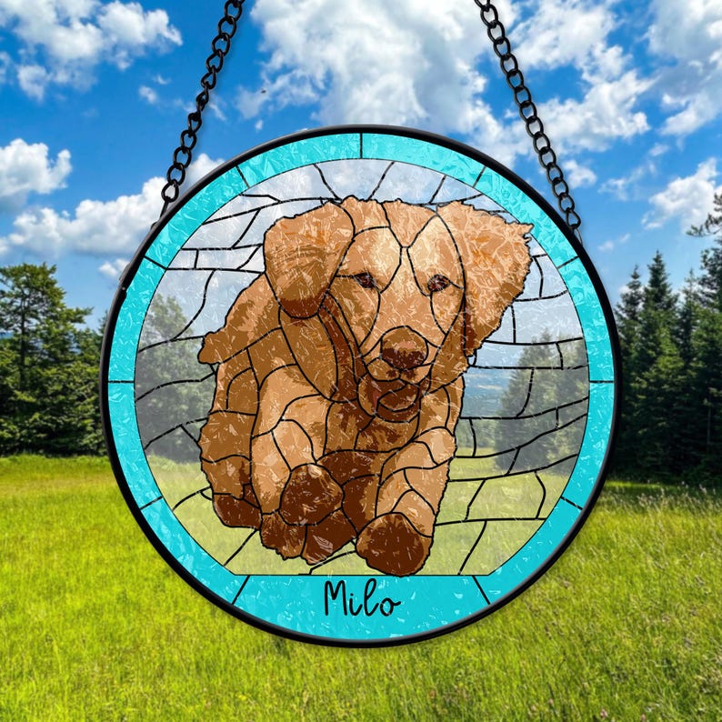 Custom Dog Art Suncatcher Stained Glass From Photo, Pet Memorial Ornament, Cat Art Suncatcher, Gift for Dog Lovers, House Decor