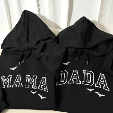 Custom Mama Dada Embroidered Halloween Sweatshirt, Personalized Mom Embroidery Hoodie, Bat Mom Outfit Halloween MAMA Clothing, Mothers Day Gift