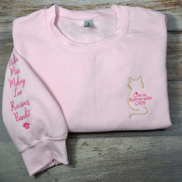 Embroidered Cat Mom Sweatshirt, Embroidered Cat Mom Sweater, Life Is Better With Cats, Funny Cat Hoodie, Cat Lover Gift, Gift for cats lover