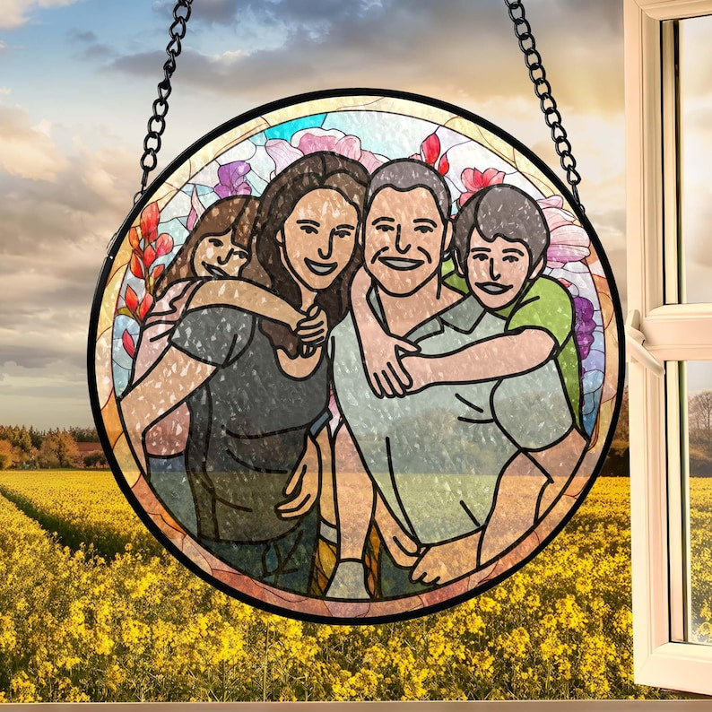 Custom Family Portrait, Transform Your Photos Into Art - Personalized Window Stained Glass, Custom Stained Glass, Family Memorial Gifts