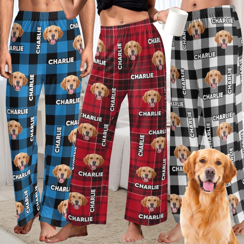 Personalized Photo & Name Pajamas,Custom Pajama Pants Men Women,Custom Dog Photo Pajamas, Family Couple Pajamas,Pet Portrait Pajamas Socks