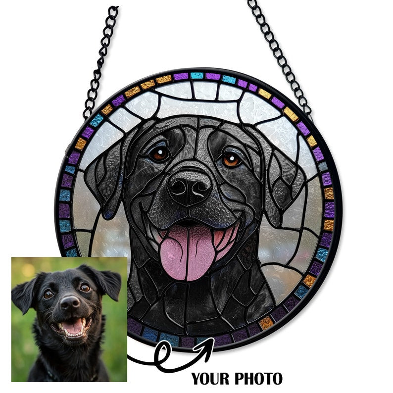 Custom Pet Portrait Suncatcher, Dog Stained Glass, Pet Ornament Gift, Personalized Remembrance