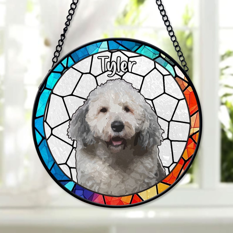 Custom Your Adorable Pet - Personalized Stained Glass Window Hanging Suncatcher, Dog Suncatcher, Custom Dog, Indoor Decor,Dog Window Hanging