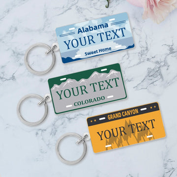 Custom License Plates Acrylic Keychain, Personalized Any Text All States Keychain, Travel Souvenirs American License Plate, gifts for him