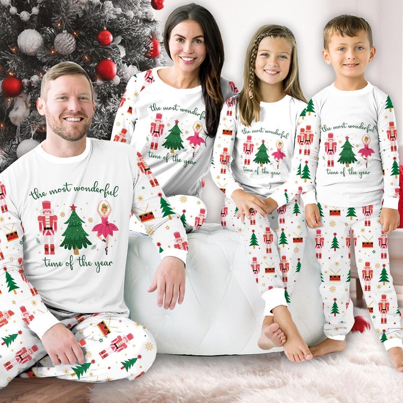 Merry Christmas Long Sleeve Two Piece Pajama, Wonderful Time Of Year Pajamas Set, Family Christmas Pajamas, Nutcracker Ballet Loungewear Set