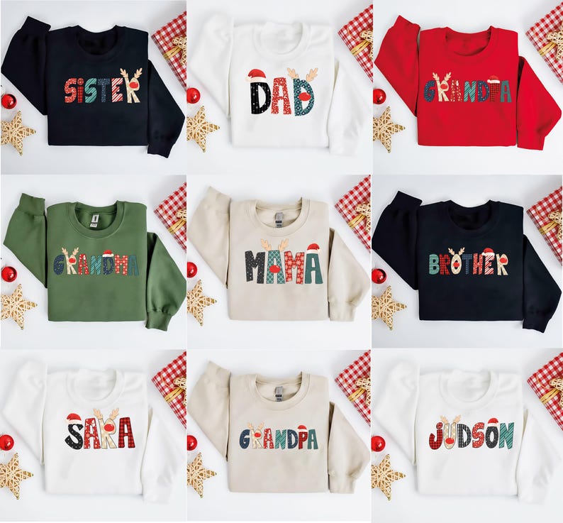 Family Christmas Sweatshirt, Matching Family Xmas, Family PJ Shirts, Matching Christmas Shirts, Reindeer Letters Christmas Hoodie