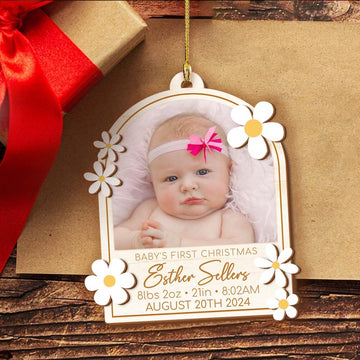 Personalized Baby's First Christmas Ornament 2024, Birth Stat First Christmas Ornament, Custom Baby Photo Ornament, New Baby Keepsake Gifts