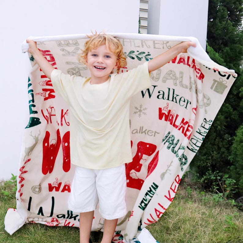 Personalized Christmas Blanket with Name, Custom Name Blanket for Baby, Custom Blanket with Christmas Tree, Gift for Kids, Christmas Gift