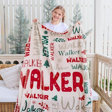 Personalized Christmas Blanket with Name, Custom Name Blanket for Baby, Custom Blanket with Christmas Tree, Gift for Kids, Christmas Gift