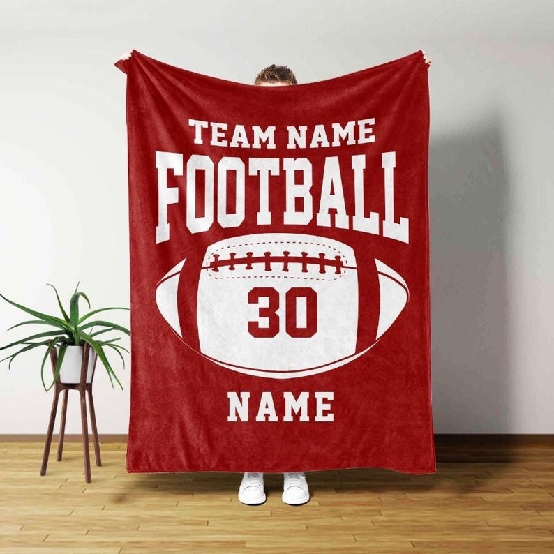 Personalized Football Blanket, Custom Football Gift for Dad, Husband, Son, Kid, Team, Football Team Soft Cozy Sherpa Fleece Throw Blankets