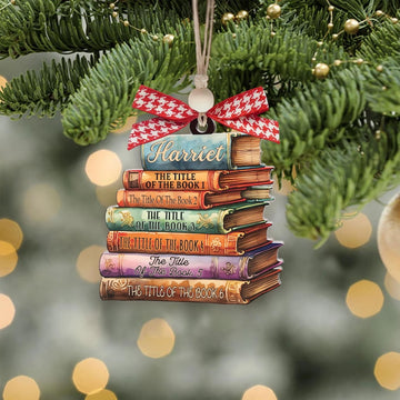 Personalized Flat Christmas Books Stack Ornament, Book Lover Christmas Ornament, Custom Book Titles, Custom Book Lover Christmas Gifts