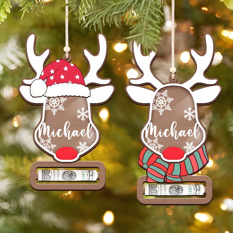 Personalized Cute Reindeer Money Holder Christmas Ornament, Here s A Few Bucks for Christmas, Reindeer Money Holder Tree Christmas Gifts