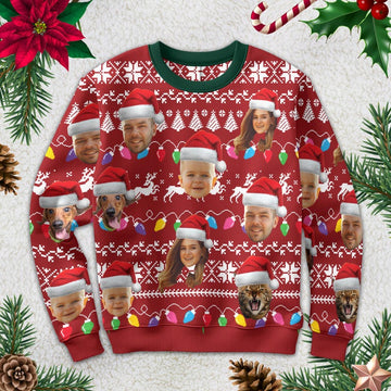 Custom Photo Ugly Christmas Sweatshirt, Family Face Christmas Ugly Sweater, Dog Lover Sweater, Cat Photo Sweatshirt, Christmas Sweater Gift